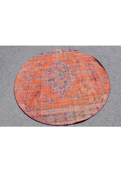 Eskitme Halı, Türk Halısı, Halı, 178 x 178 cm Turuncu Halı, Kabilesı Alan Halı, Yün Alan Halı, 7928