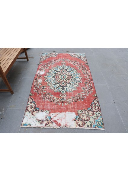 Eskitme Halı, Türk Halısı, Halı, 123 x 225 cm Kırmızı Halı, Bohemsı Alan Halı, El Yapımı Banyo Halı,