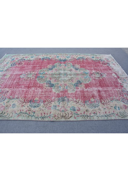 Eskitme Halı, Türk Halısı, Halı, 202 x 306 cm Kırmızı Halı, Bahçe Yer Halı, Organik Büyük Halı, 12484