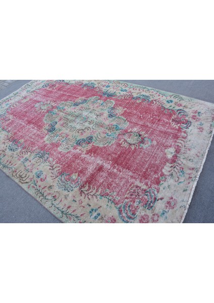 Eskitme Halı, Türk Halısı, Halı, 202 x 306 cm Kırmızı Halı, Bahçe Yer Halı, Organik Büyük Halı, 12484