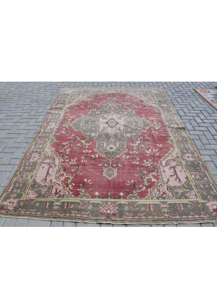 Eskitme Halı, Türk Halısı, Halı, 215 x 285 cm Kırmızı Halı, Organik Oturma Odası Halı, 9610