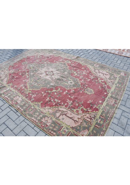 Eskitme Halı, Türk Halısı, Halı, 215 x 285 cm Kırmızı Halı, Organik Oturma Odası Halı, 9610