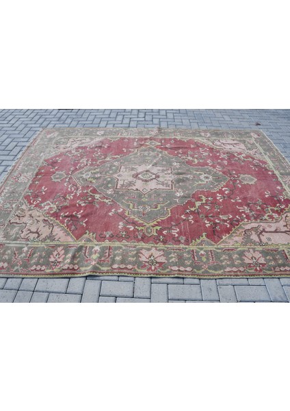 Eskitme Halı, Türk Halısı, Halı, 215 x 285 cm Kırmızı Halı, Organik Oturma Odası Halı, 9610