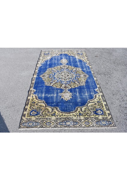 Türk Halısı, Eskitme Halı, Halı, 136 x 251 cm Mavi Halı, Bahçe Alan Halı, El Yapımı Banyo Halı, 7099