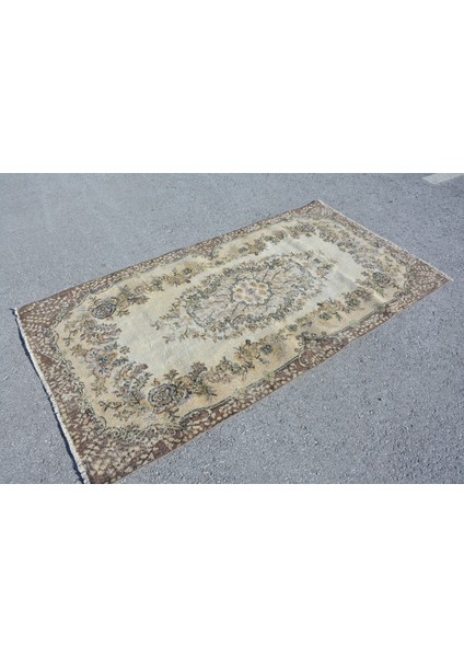 Eskitme Halı, Türk Halısı, Halı, 115 x 220 cm Bej Halı, Dekoratif Alan Halı, El Yapımı Alan Halı, 577