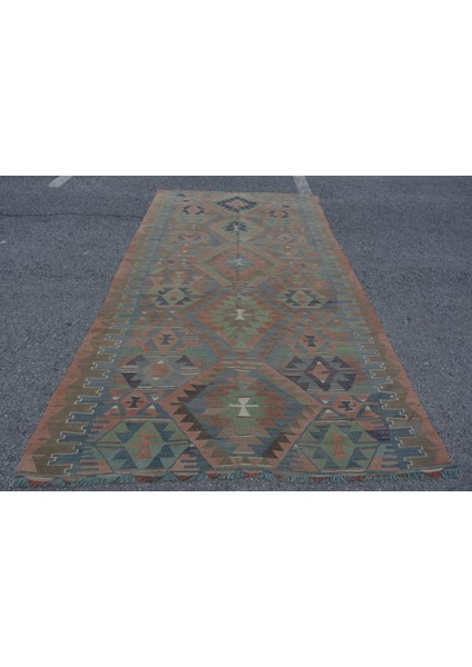 Eskitme Kilim, Türk Kilim, Large Kilim, 167 x 310 cm Yeşil Kilim, Bohem Kilim, Yersı Kilim, 7346