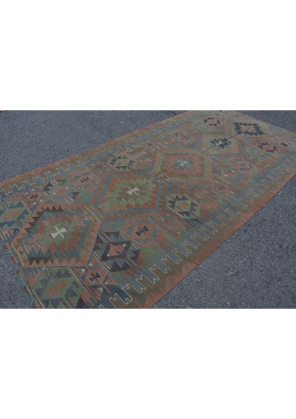 Eskitme Kilim, Türk Kilim, Large Kilim, 167 x 310 cm Yeşil Kilim, Bohem Kilim, Yersı Kilim, 7346