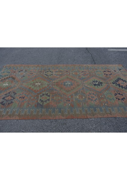 Eskitme Kilim, Türk Kilim, Large Kilim, 167 x 310 cm Yeşil Kilim, Bohem Kilim, Yersı Kilim, 7346