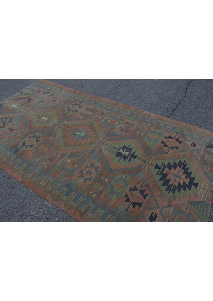 Eskitme Kilim, Türk Kilim, Large Kilim, 167 x 310 cm Yeşil Kilim, Bohem Kilim, Yersı Kilim, 7346