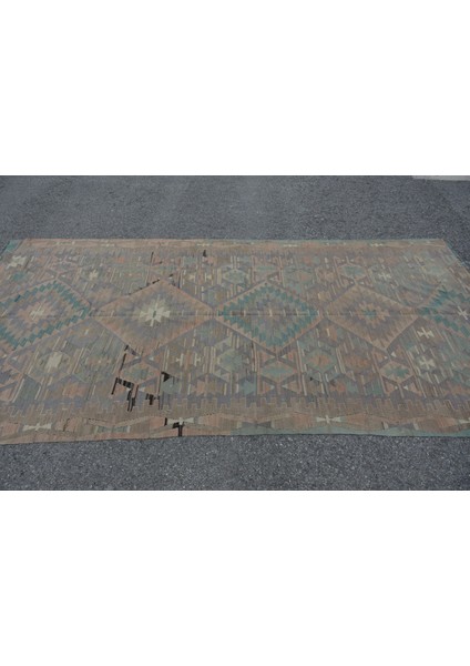 Eskitme Kilim, Türk Kilim, Large Kilim, 147 x 288 cm Yeşil Kilim, El Dokuma Kilim, Salonsı Kilim, 734