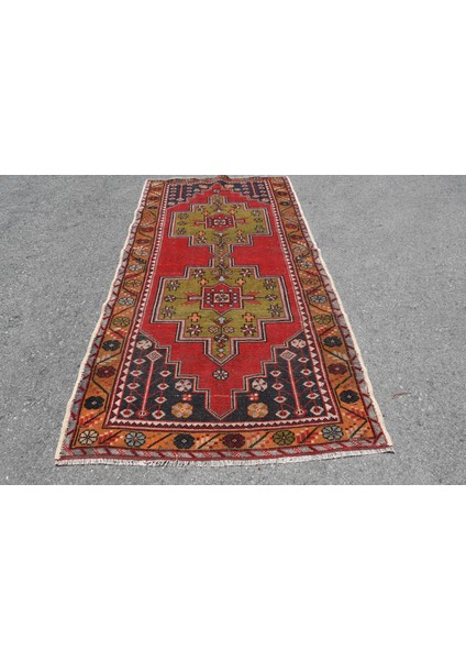 Türk Halısı, Eskitme Halı, Halı, 129 x 266 cm Kırmızı Halı, Bohemsı Banyo Halı, El Dokuma Alan Halı,