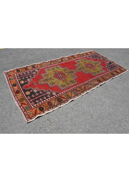 Türk Halısı, Eskitme Halı, Halı, 129 x 266 cm Kırmızı Halı, Bohemsı Banyo Halı, El Dokuma Alan Halı,