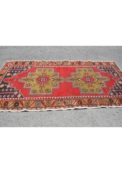 Türk Halısı, Eskitme Halı, Halı, 129 x 266 cm Kırmızı Halı, Bohemsı Banyo Halı, El Dokuma Alan Halı,