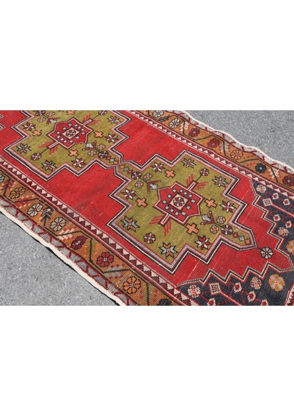 Türk Halısı, Eskitme Halı, Halı, 129 x 266 cm Kırmızı Halı, Bohemsı Banyo Halı, El Dokuma Alan Halı,