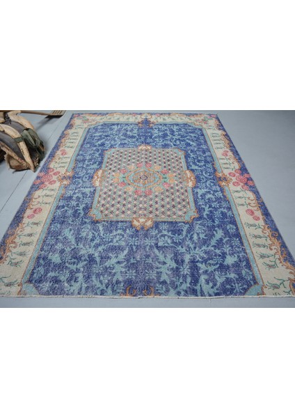 Eskitme Halı, Türk Halısı, Halı, 209 x 272 cm Mavi Halı, El Dokuma Salon Halı, Bohemsı Salon Halı, 11