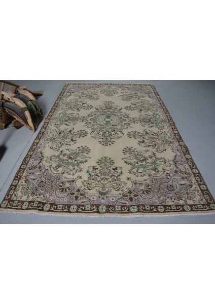 Eskitme Halı, Türk Halısı, Halı, 188 x 286 cm Bej Halı, Kabilesı Salon Halı, Anadolusı Yer Halı, 1174