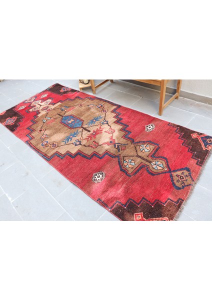 Türk Halısı, Eskitme Halı, Halı, 127 x 290 cm Kırmızı Halı, Kabilesı Banyo Halı, Anadolusı Banyo Halı,