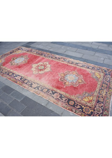 Eskitme Halı, Türk Halısı, Halı, 150 x 329 cm Kırmızı Halı, El Yapımı Oturma Odası Halı, 5210