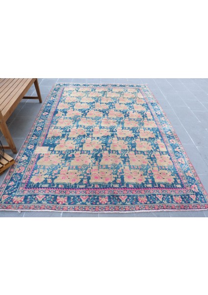 Eskitme Halı, Türk Halısı, Halı, 193 x 278 cm Mavi Halı, Dekoratif Oturma Odası Halı, 5704