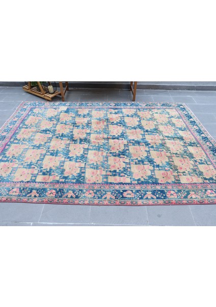 Eskitme Halı, Türk Halısı, Halı, 193 x 278 cm Mavi Halı, Dekoratif Oturma Odası Halı, 5704