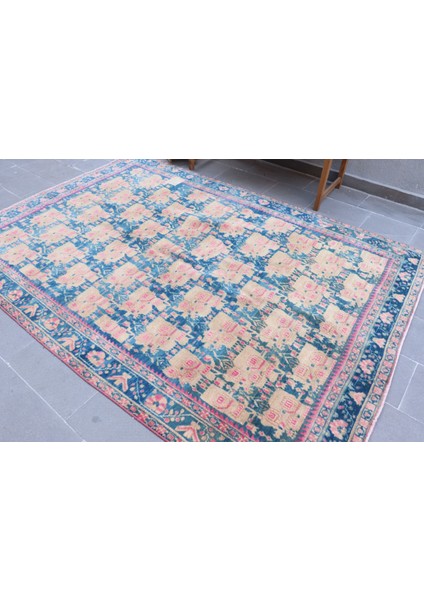 Eskitme Halı, Türk Halısı, Halı, 193 x 278 cm Mavi Halı, Dekoratif Oturma Odası Halı, 5704