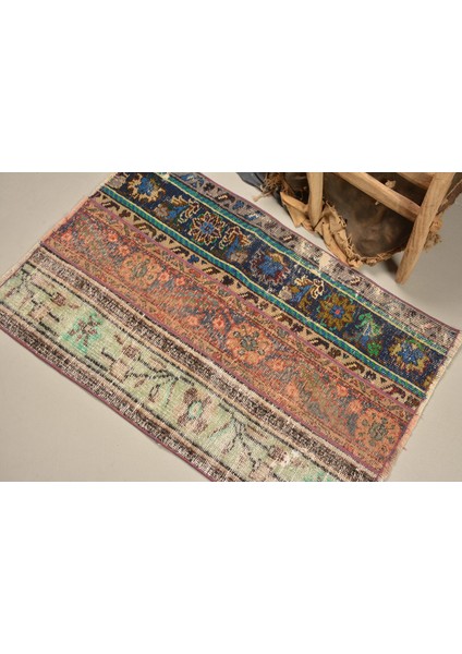 Türk Halısı, Eskitme Halı, Halı, 67 x 100 cm Mavi Halı, Dekoratif Kapı Paspası Halı, 11290