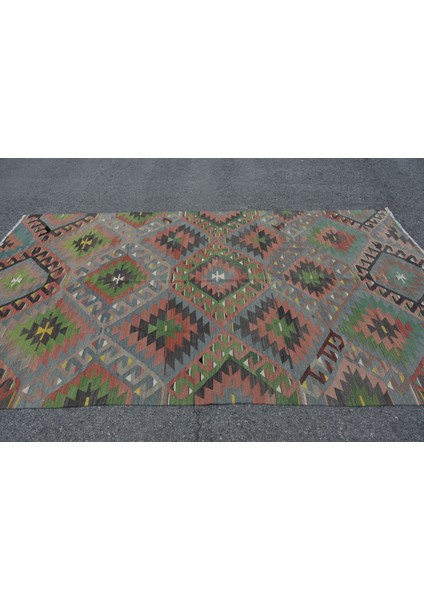 Türk Kilim, Eskitme Kilim, Large Kilim, 168 x 297 cm Yeşil Kilim, Ofice Kilim, Oturma Odasısı Kilim,