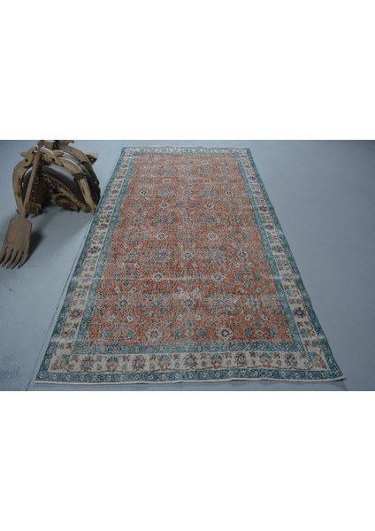 Türk Halısı, Eskitme Halı, Halı, 143 x 273 cm Turuncu Halı, Organik Salon Halı, Yün Oturma Odası Halı,