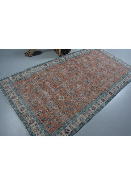Türk Halısı, Eskitme Halı, Halı, 143 x 273 cm Turuncu Halı, Organik Salon Halı, Yün Oturma Odası Halı,