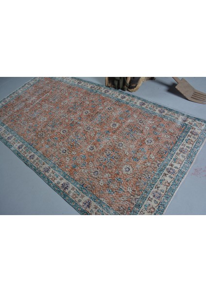Türk Halısı, Eskitme Halı, Halı, 143 x 273 cm Turuncu Halı, Organik Salon Halı, Yün Oturma Odası Halı,