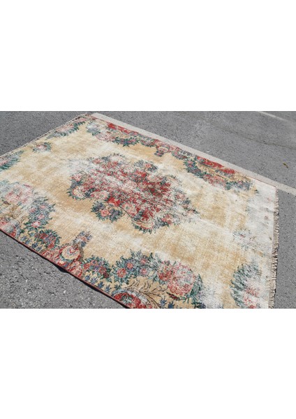 Türk Halısı, Eskitme Halı, Halı, 192 x 260 cm Sarı Halı, Organik Büyük Halı, Oturma Odası Halı, 4596