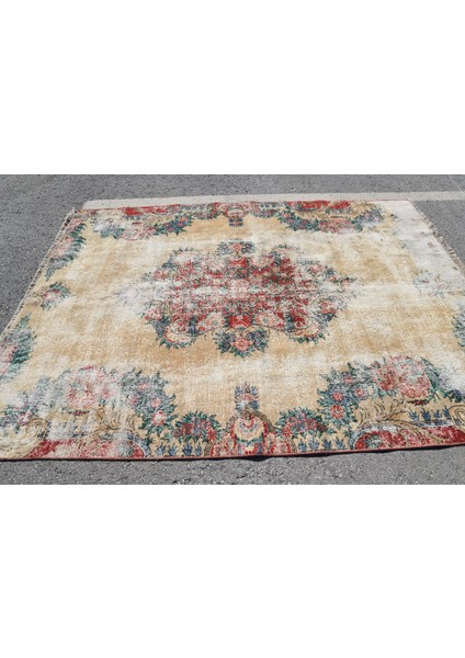 Türk Halısı, Eskitme Halı, Halı, 192 x 260 cm Sarı Halı, Organik Büyük Halı, Oturma Odası Halı, 4596