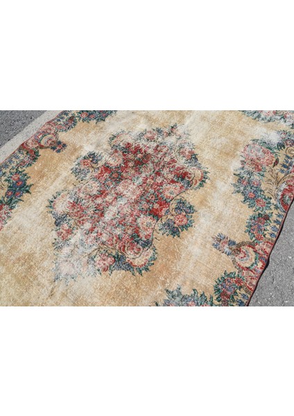 Türk Halısı, Eskitme Halı, Halı, 192 x 260 cm Sarı Halı, Organik Büyük Halı, Oturma Odası Halı, 4596