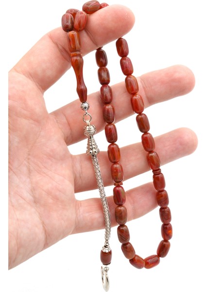 Kamçılı Kapsül Kesim Hareli Kırmızı Sıkma Kehribar Tesbih 070 fiyatları