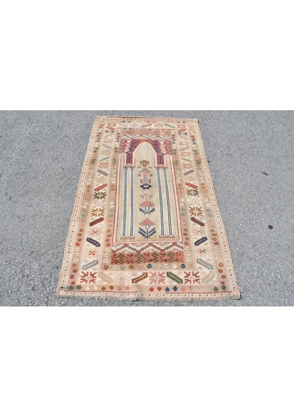 Türk Halısı, Eskitme Halı, Halı, 95 x 156 cm Bej Halı, Organik Yatak Odası Halı, Ofice Yatak Odası Hal
