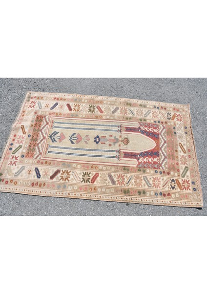 Türk Halısı, Eskitme Halı, Halı, 95 x 156 cm Bej Halı, Organik Yatak Odası Halı, Ofice Yatak Odası Hal modelleri