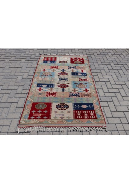 Türk Halısı, Eskitme Halı, Halı, 126 x 201 cm Bej Halı, Kabilesı Banyo Halı, El Yapımı Alan Halı, 682