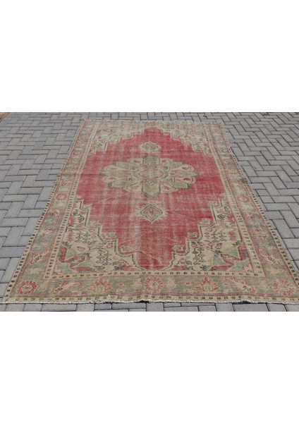 Eskitme Halı, Türk Halısı, Halı, 183 x 262 cm Kırmızı Halı, El Yapımı Büyük Halı, 6849
