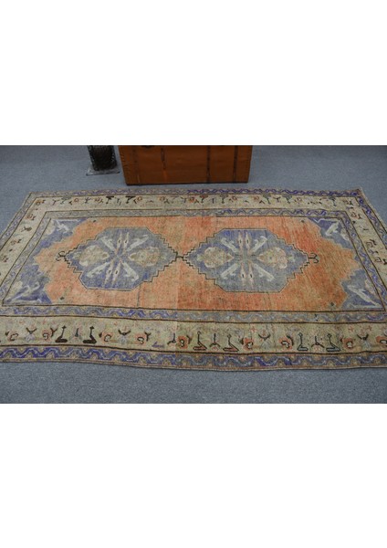 Eskitme Halı, Türk Halısı, Halı, 147 x 259 cm Turuncu Halı, Büyük Halı, Organik Salon Halı, 11647