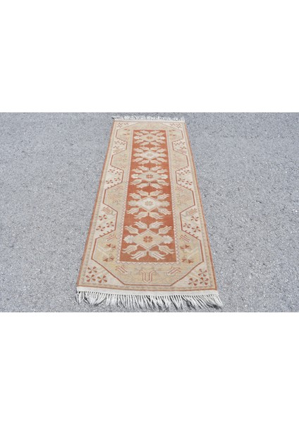Türk Halısı, Eskitme Halı, Halı, 80 x 194 cm Bej Halı, Bahçe Alan Halı, Organik Yatak Odası Halı, 976