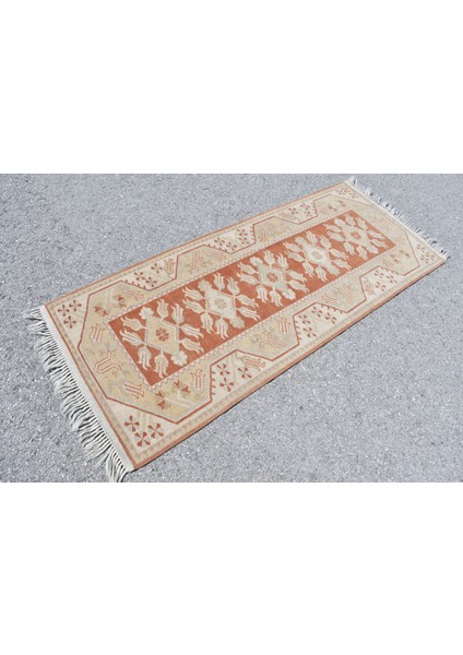 Türk Halısı, Eskitme Halı, Halı, 80 x 194 cm Bej Halı, Bahçe Alan Halı, Organik Yatak Odası Halı, 976