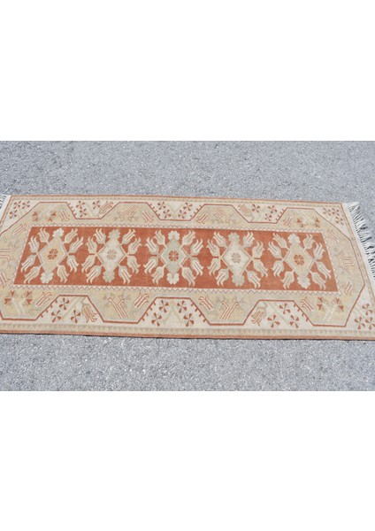 Türk Halısı, Eskitme Halı, Halı, 80 x 194 cm Bej Halı, Bahçe Alan Halı, Organik Yatak Odası Halı, 976