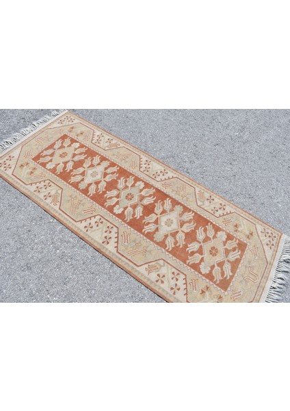 Türk Halısı, Eskitme Halı, Halı, 80 x 194 cm Bej Halı, Bahçe Alan Halı, Organik Yatak Odası Halı, 976