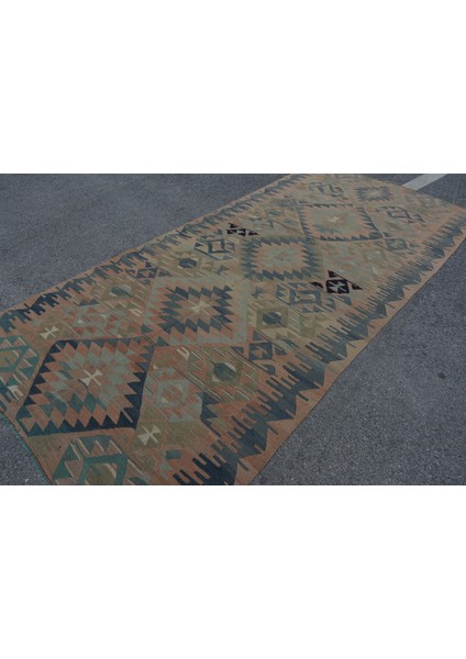 Eskitme Kilim, Türk Kilim, Large Kilim, 162 x 337 cm Yeşil Kilim, Organik Kilim, Yersı Kilim, 7341