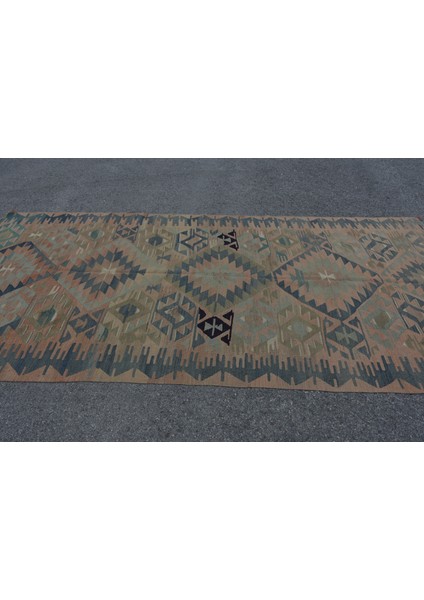 Eskitme Kilim, Türk Kilim, Large Kilim, 162 x 337 cm Yeşil Kilim, Organik Kilim, Yersı Kilim, 7341