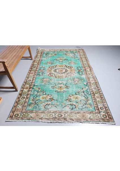 Türk Halısı, Eskitme Halı, Halı, 157 x 254 cm Yeşil Halı, Kabilesı Yer Halı, Organik Oturma Odası Halı