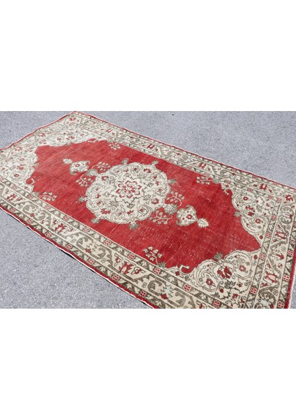 Eskitme Halı, Türk Halısı, Halı, 139 x 255 cm Kırmızı Halı, Dekoratif Banyo Halı, 3382