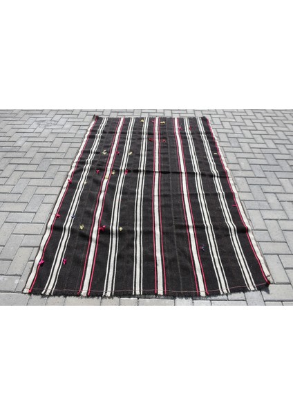 Türk Kilim, Eskitme Kilim, Area Kilim, 148 x 221 cm Siyah Kilim, Organik Kilim, Alansı Kilim, 10933