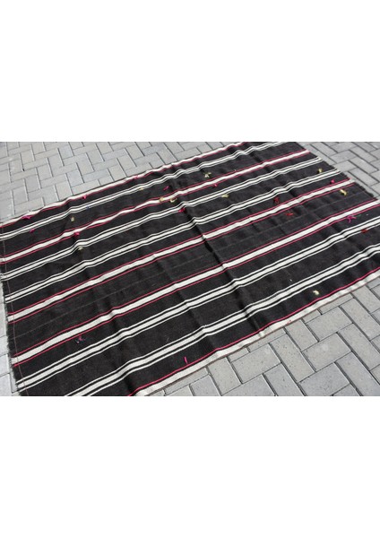 Türk Kilim, Eskitme Kilim, Area Kilim, 148 x 221 cm Siyah Kilim, Organik Kilim, Alansı Kilim, 10933