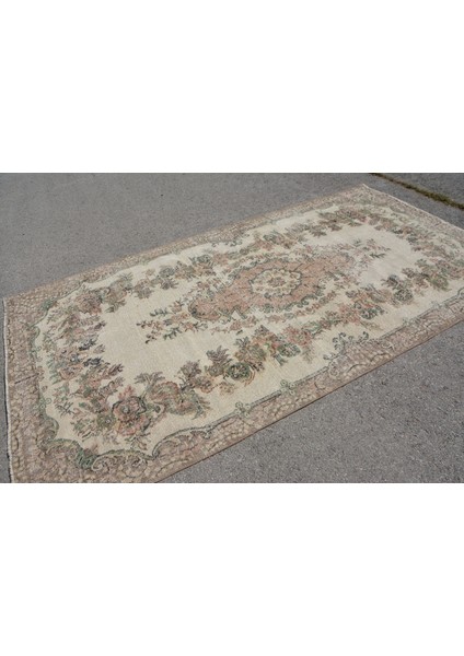 Eskitme Halı, Türk Halısı, Halı, 162 x 301 cm Bej Halı, Yün Salon Halı, Bahçe Yer Halı, 7514